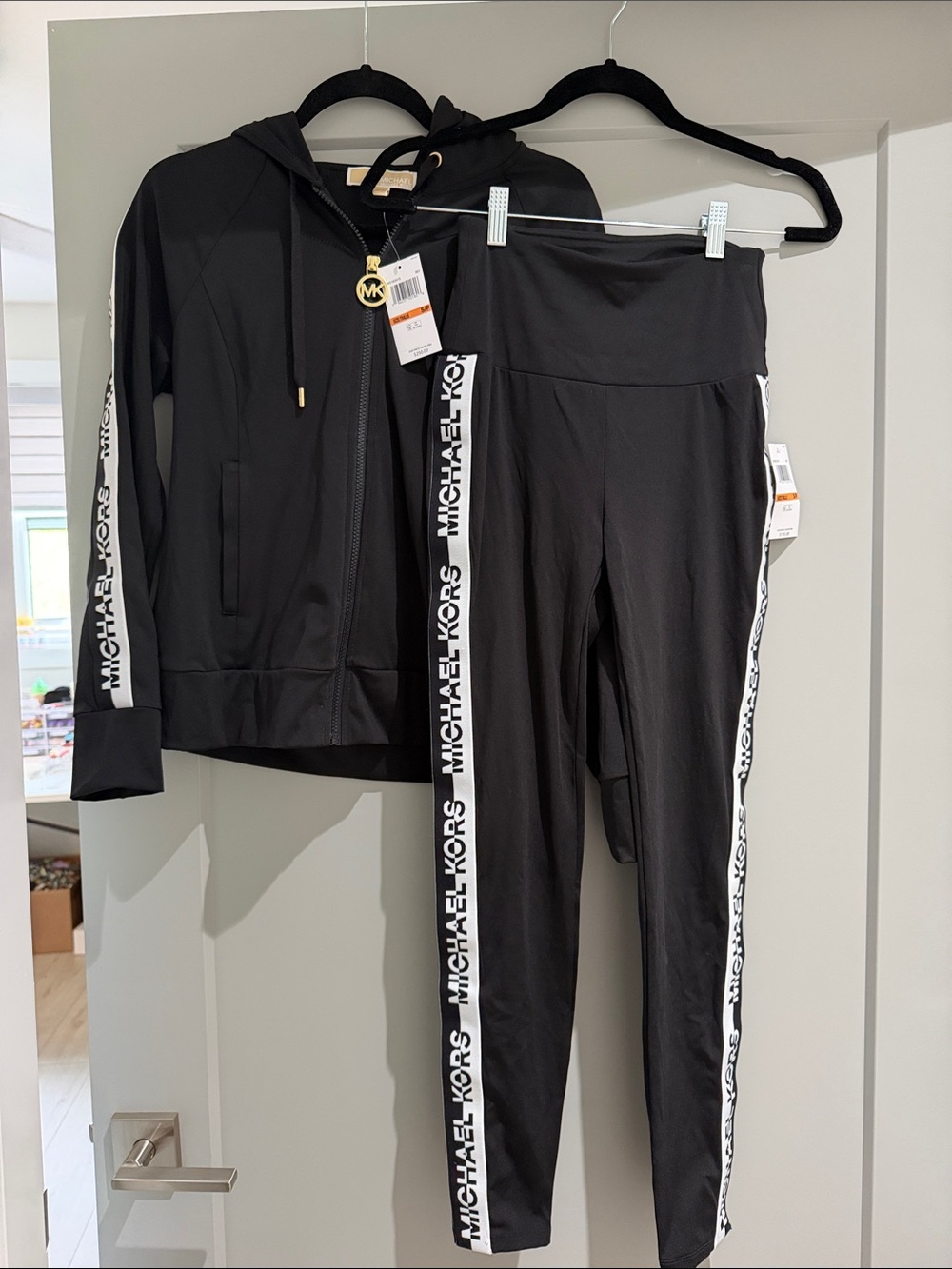 Michael Kors Black Logo-Tape Zip Hoodie & High-Waist Leggings Set